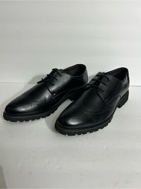 PLAYBOY Black Leather Brogue Derby Shoes